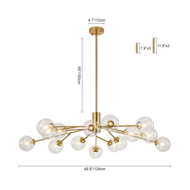 12/15/18-Light Contemporary Modern Sputnik Glass Globe Bubble Chandelier for Restaurant/ Living Room/ Bedroom/ Dining Table