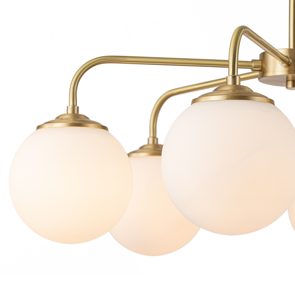 6-Light Modern Glam Bubble Chandelier Milky Glass Globe Hanging Light for Living Room Dining Room Dining Table