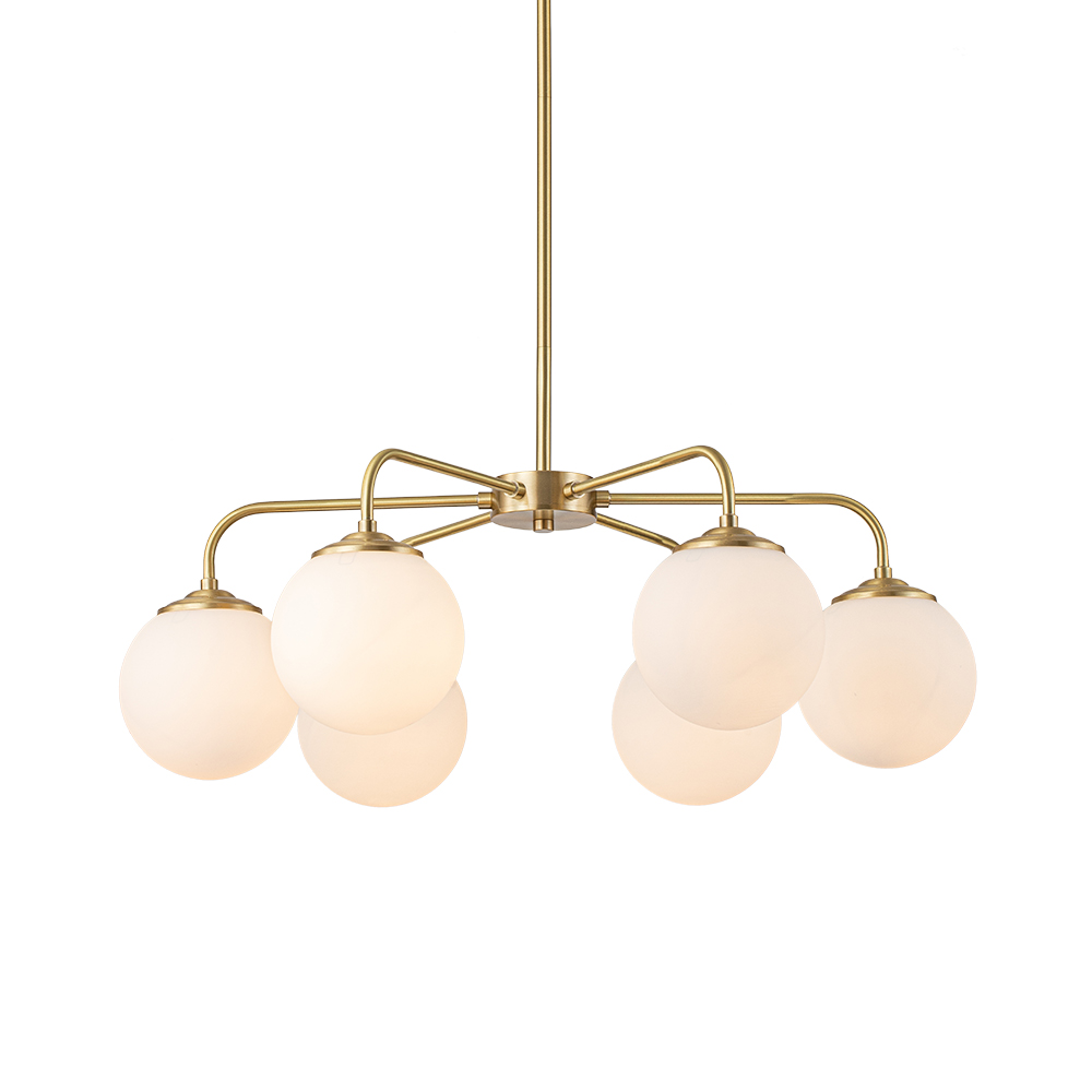 6-Light Modern Glam Bubble Chandelier Milky Glass Globe Hanging Light for Living Room Dining Room Dining Table