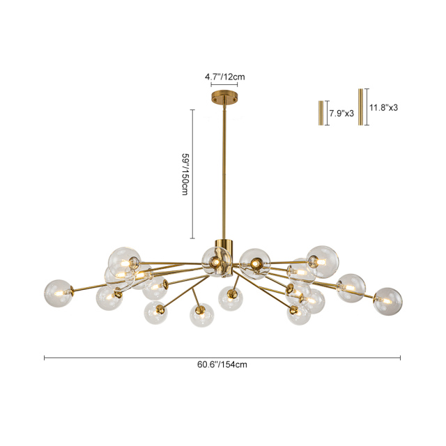 12/15/18-Light Contemporary Modern Sputnik Glass Globe Bubble Chandelier for Restaurant/ Living Room/ Bedroom/ Dining Table