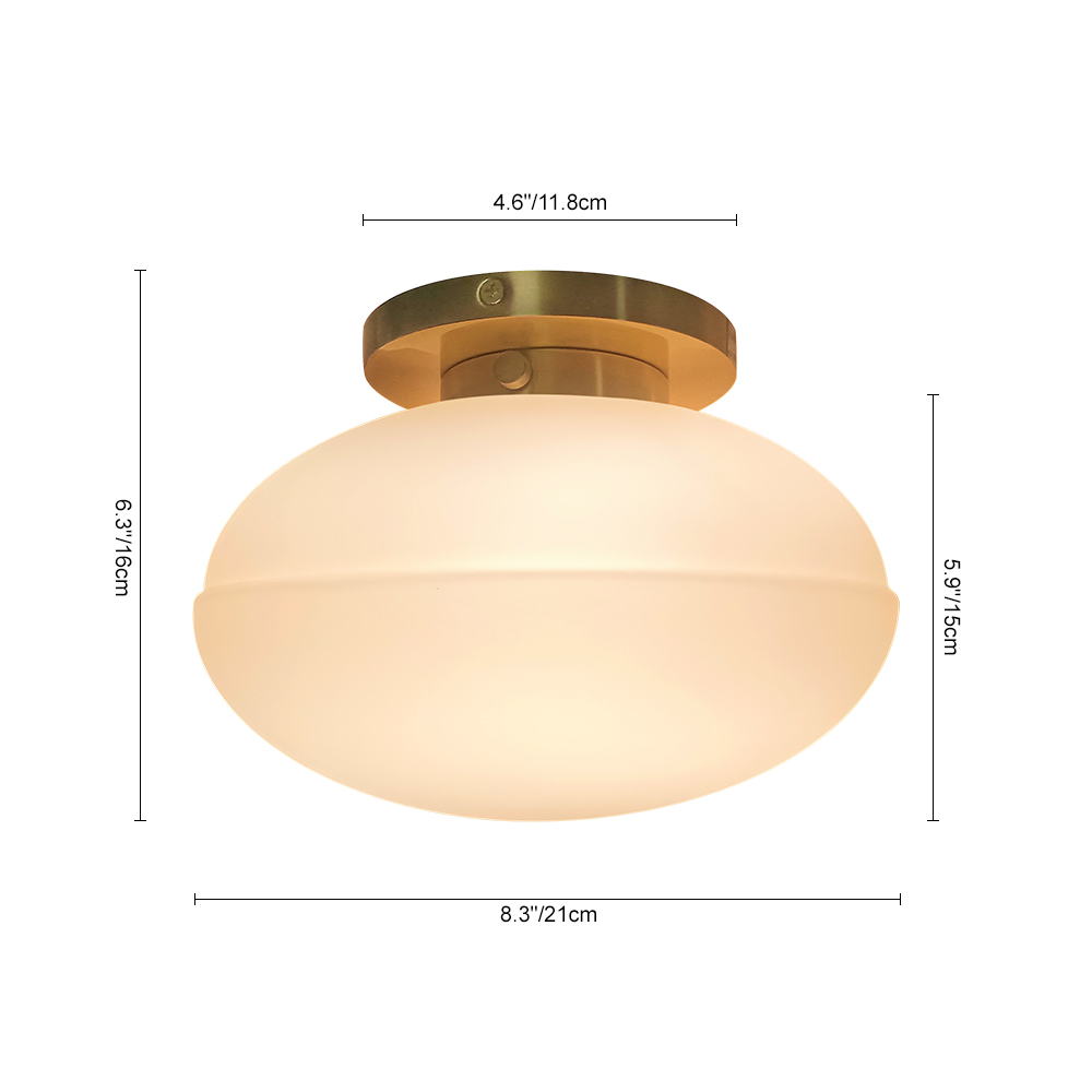Modern Spherical Wall Light Oval Opal Glass Ball Wall Light Semi Flush Mount For Bedroom/Reading Room/ Hallway/ Entryway