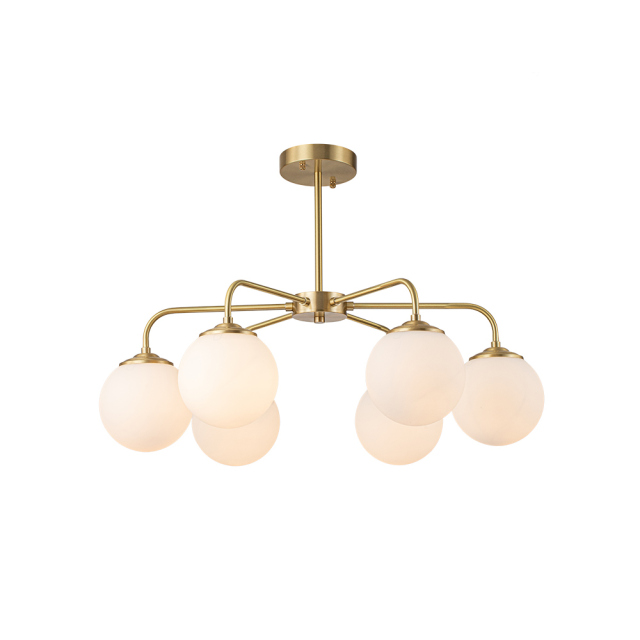 6-light Modern Glam Bubble Chandelier Milky Glass Globe Hanging Light for Living Room Dining Room Dining Table