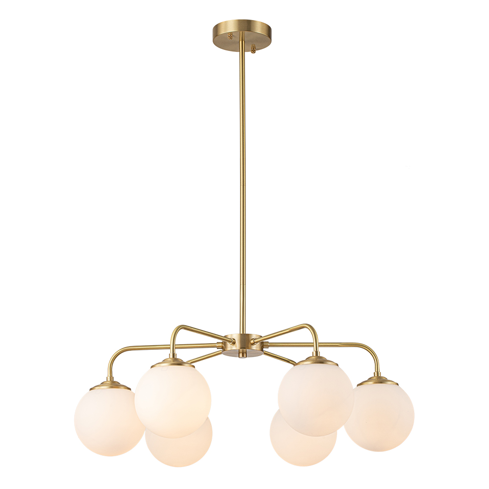 6-Light Modern Glam Bubble Chandelier Milky Glass Globe Hanging Light for Living Room Dining Room Dining Table