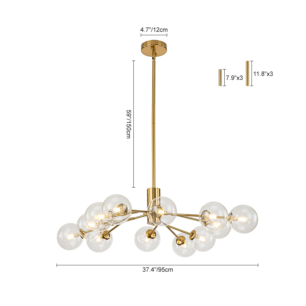 12/15/18-Light Contemporary Modern Sputnik Glass Globe Bubble Chandelier for Restaurant/ Living Room/ Bedroom/ Dining Table