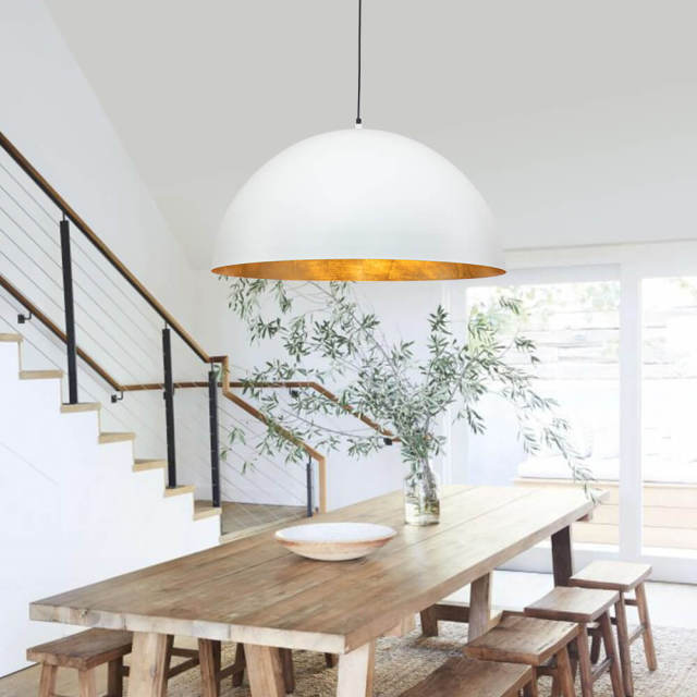 Modern Farmhouse Industrial One Light Oversized Dome Black/ White Hanging Pendant Light for Kitchen Island Dining Room