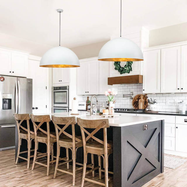 Modern Farmhouse Industrial One Light Oversized Dome Black/ White Hanging Pendant Light for Kitchen Island Dining Room