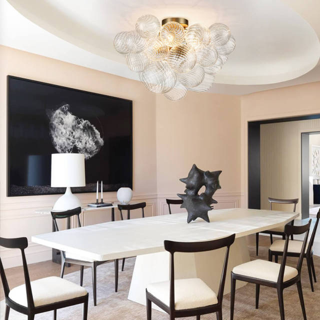 Glam Modern Cluster Glass Bubble Semi Flush Mount Sputnik Ceiling Chandelier for Bedroom Dining Room Living Room