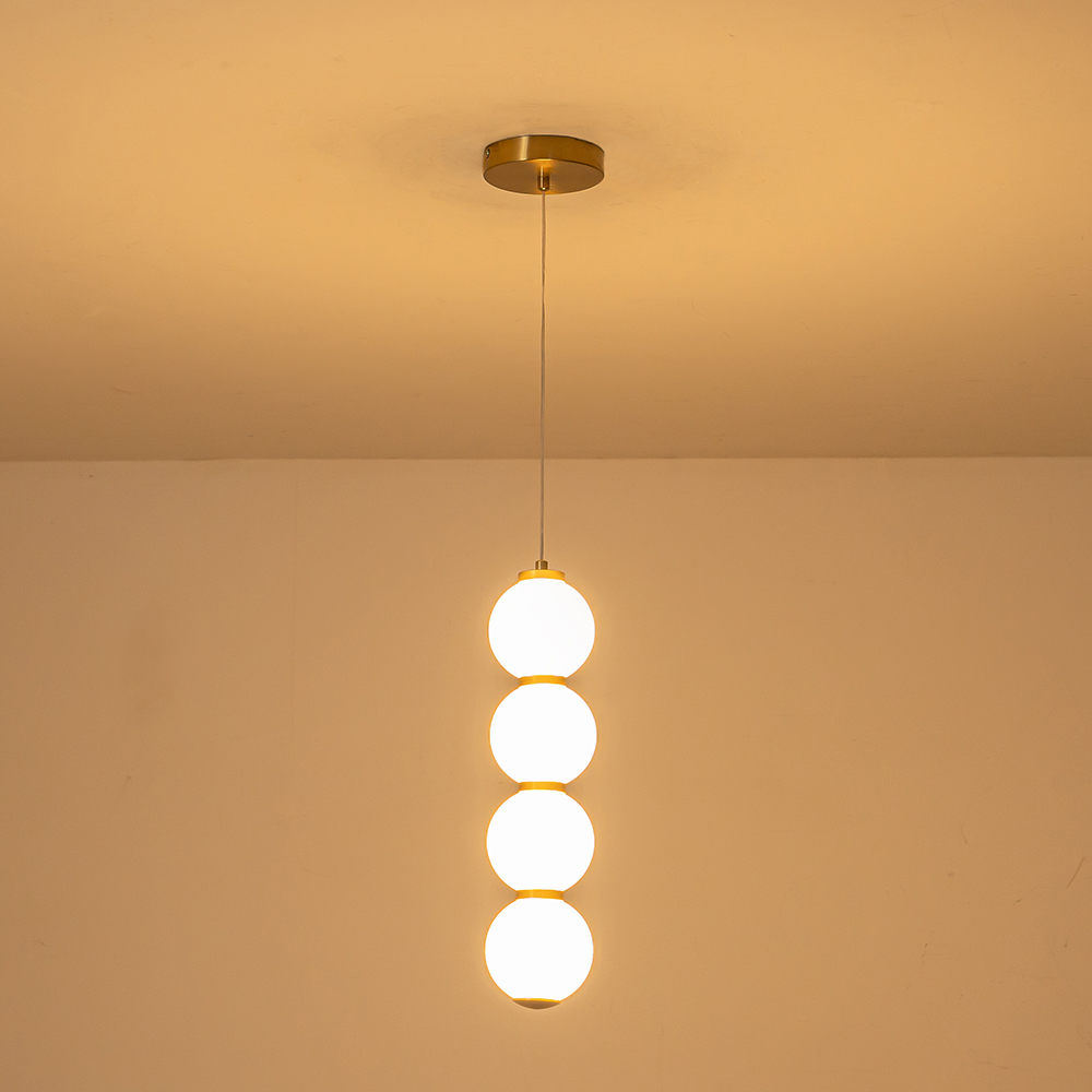 Modern Brass String Opal Glass LED Pendant Light Creative Candied Gourd Shape Long Line Hanging Lamp For Staircase/ Bedroom/ Kitchen Island