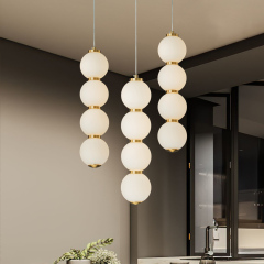 Modern Brass String Opal Glass LED Pendant Light Creative Candied Gourd Shape Long Line Hanging Lamp For Staircase/ Bedroom/ Kitchen Island