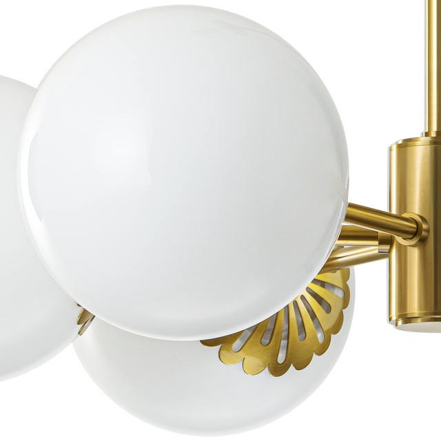 Modern Mid-Century Brass Sputnik Opal Globe Chandelier Light for Dining Room/ Living Room/ Bedroom