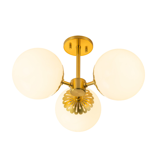 3-Light Modern Mid-Century Semi Flush Mount with Opal Glass Globe for Dining Room/ Kitchen/ Living Room