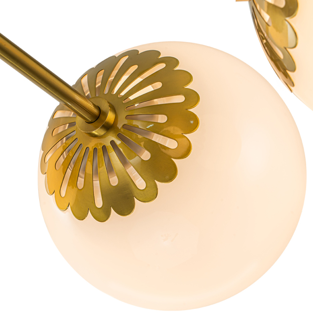 Modern Mid-Century Brass Sputnik Opal Globe Chandelier Light for Dining Room/ Living Room/ Bedroom