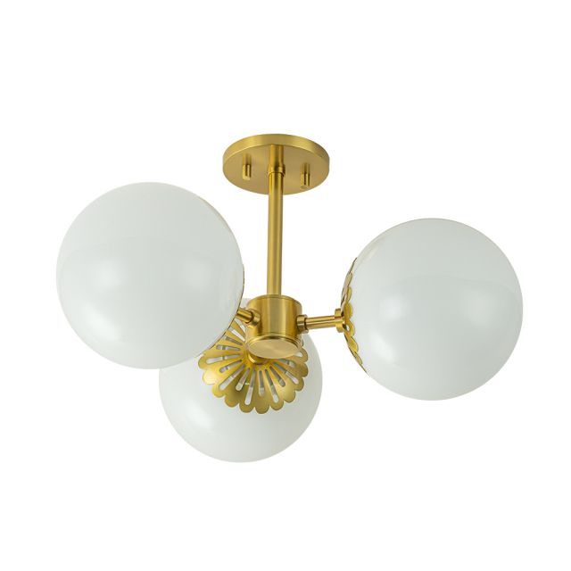 3-Light Modern Mid-Century Semi Flush Mount with Opal Glass Globe for Dining Room/ Kitchen/ Living Room