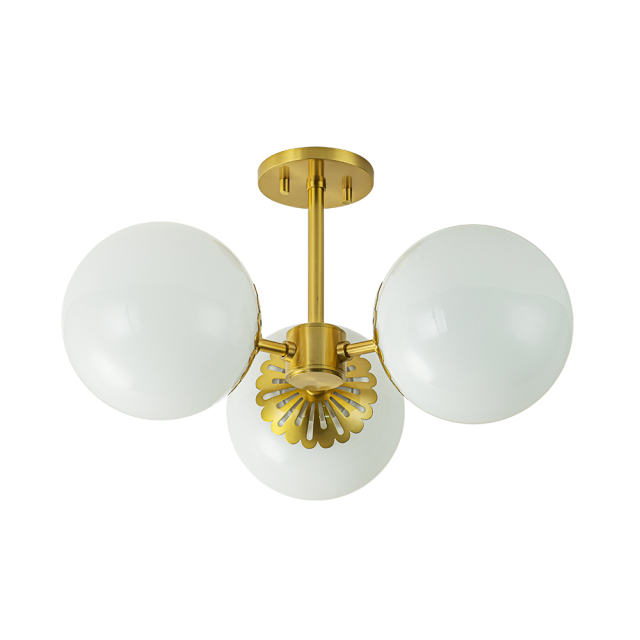 3-Light Modern Mid-Century Semi Flush Mount with Opal Glass Globe for Dining Room/ Kitchen/ Living Room