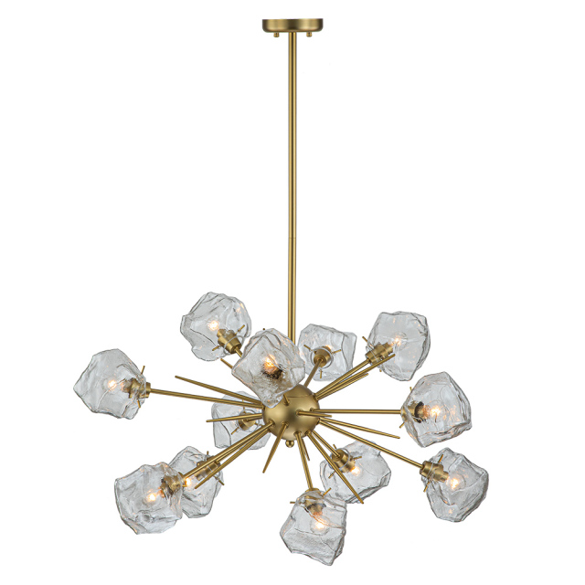 12-Light Modern Glam Brass Sputnik Ice Glass Chandelier Light for Dining Room/ Living Room/ Bedroom