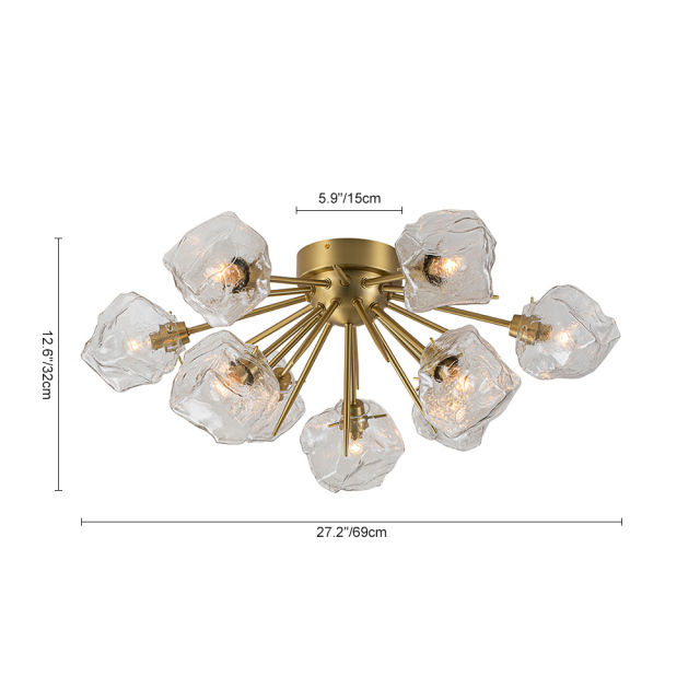 9-Light Modern Glam Ice Glass Semi Flush Mount Ceiling Light for Dining Room/ Kitchen/ Living Room