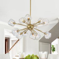 12-Light Modern Glam Brass Sputnik Ice Glass Chandelier Light for Dining Room/ Living Room/ Bedroom