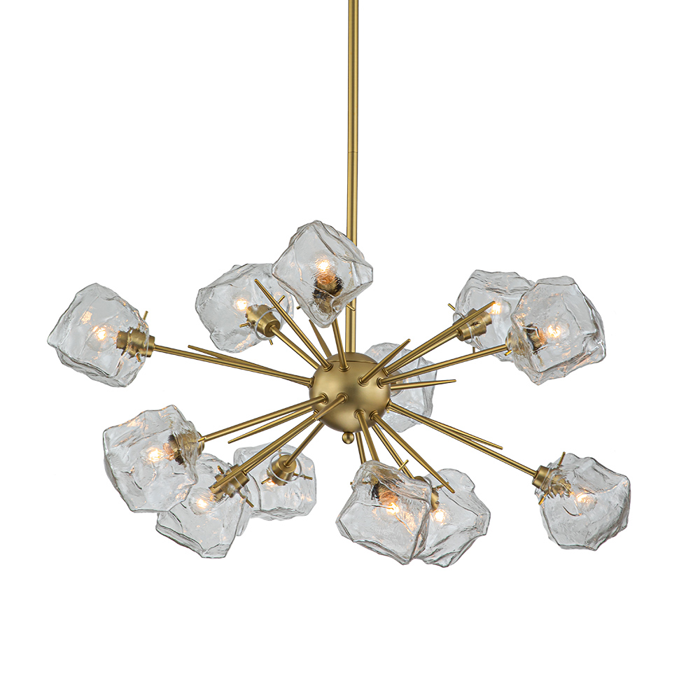 12-Light Modern Glam Brass Sputnik Ice Glass Chandelier Light for Dining Room/ Living Room/ Bedroom