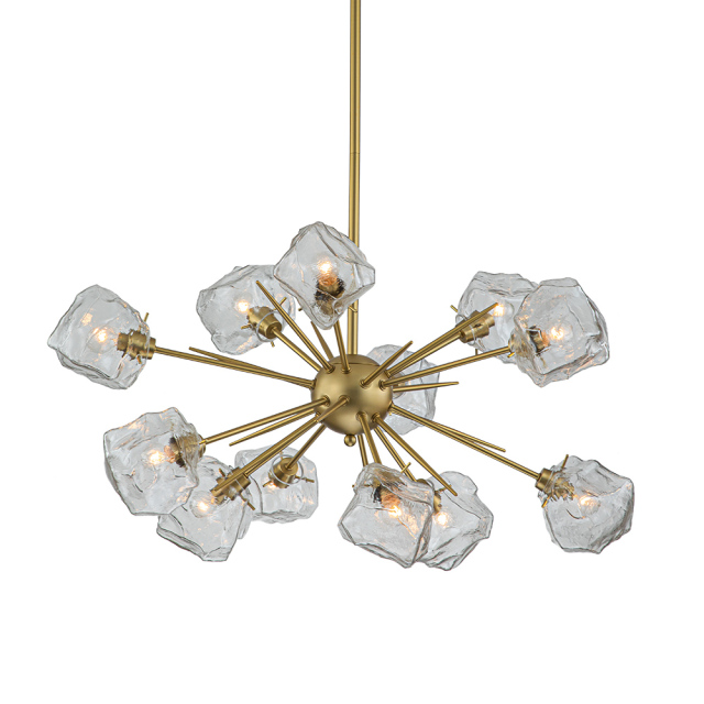12-Light Modern Glam Brass Sputnik Ice Glass Chandelier Light for Dining Room/ Living Room/ Bedroom