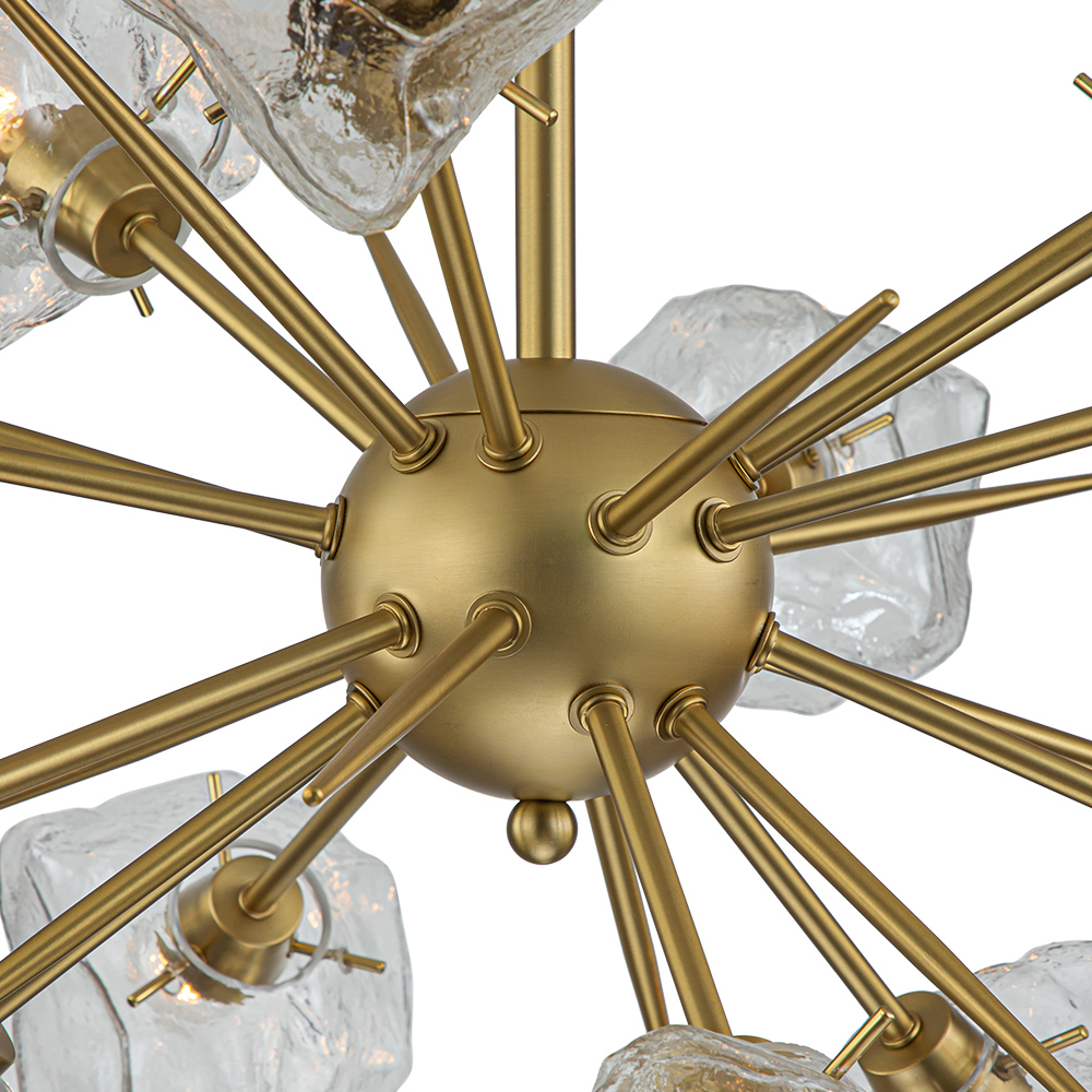 12-Light Modern Glam Brass Sputnik Ice Glass Chandelier Light for Dining Room/ Living Room/ Bedroom