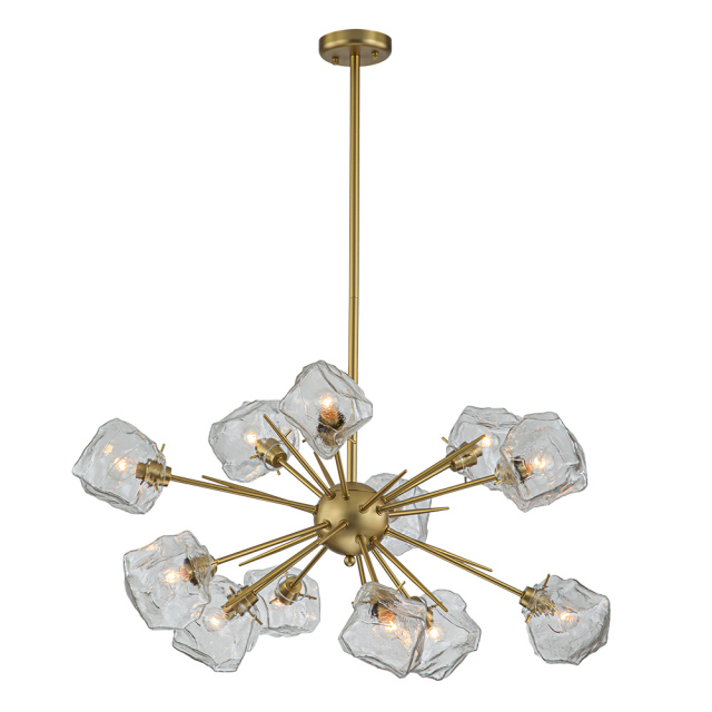 12-Light Modern Glam Brass Sputnik Ice Glass Chandelier Light for Dining Room/ Living Room/ Bedroom