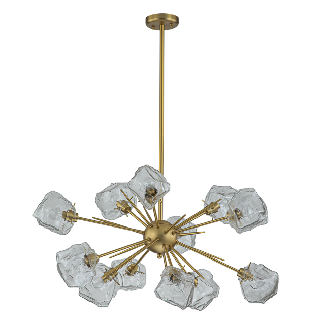 12-Light Modern Glam Brass Sputnik Ice Glass Chandelier Light for Dining Room/ Living Room/ Bedroom