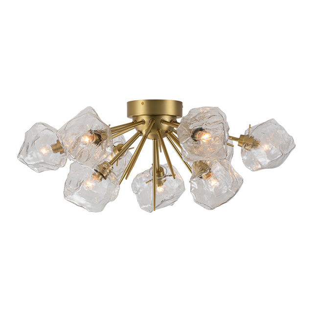 9-Light Modern Glam Ice Glass Semi Flush Mount Ceiling Light for Dining Room/ Kitchen/ Living Room