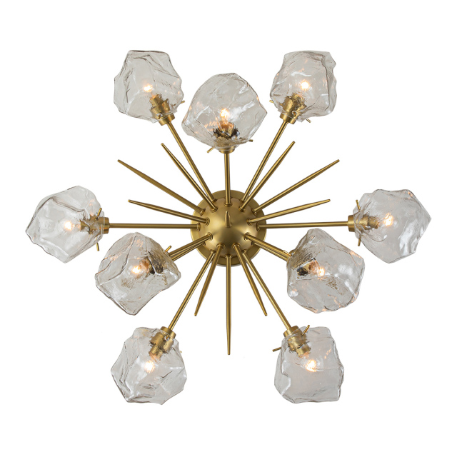 9-Light Modern Glam Ice Glass Semi Flush Mount Ceiling Light for Dining Room/ Kitchen/ Living Room