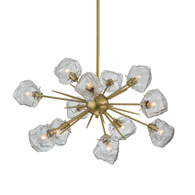 12-Light Modern Glam Brass Sputnik Ice Glass Chandelier Light for Dining Room/ Living Room/ Bedroom