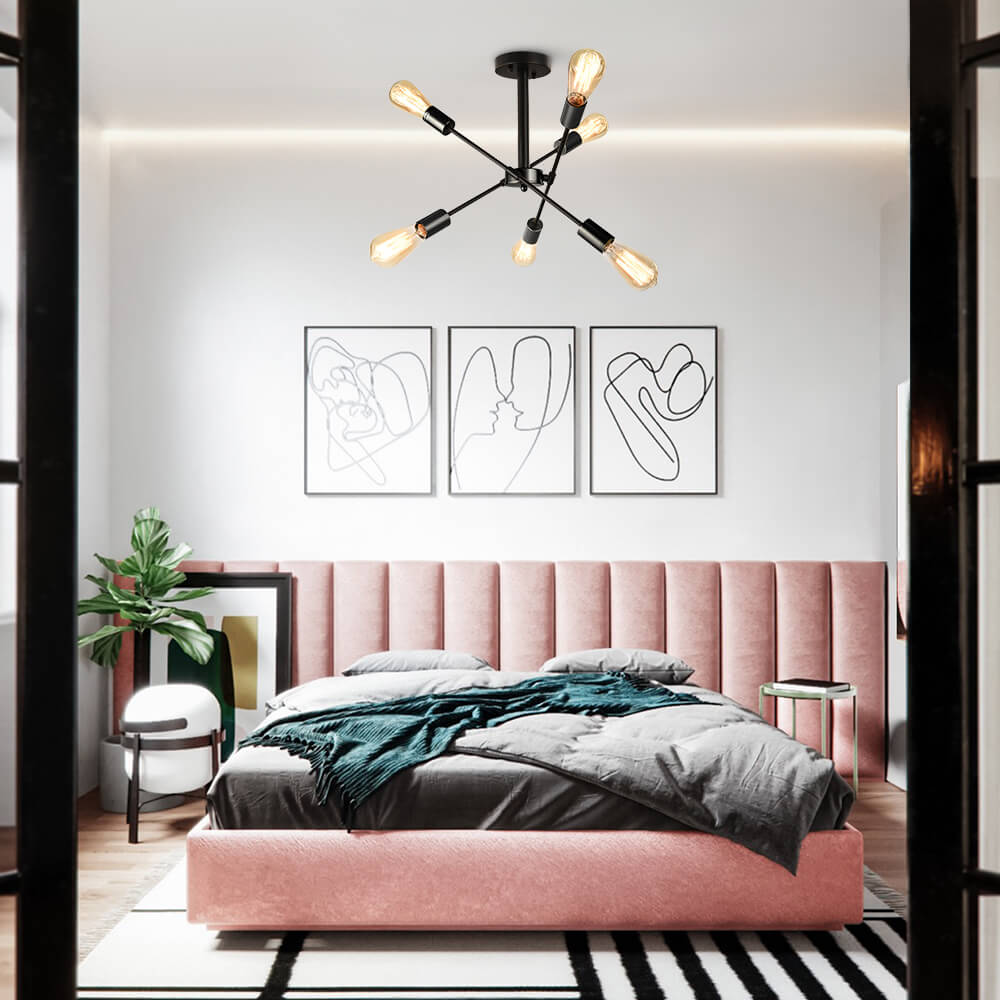 6-Light Mid-Century Modern Sputnik Light Chandelier with Adjustable Arms Design for Dining Room/ / Living Room/ Bedroom