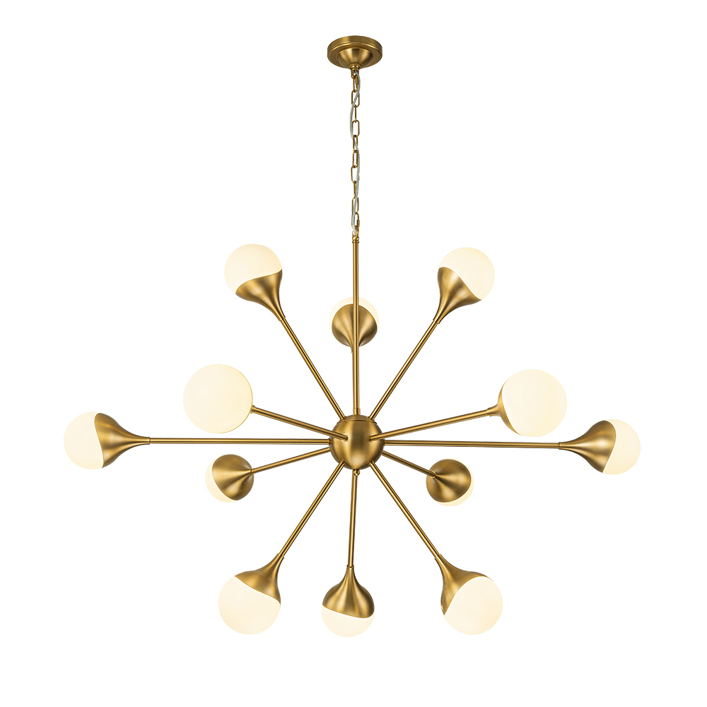 12-Light Modern Sunbrast Sputnik Chandelier in Brass Finish for Living Room/ Dining Room/ Restaurant/ Bedroom