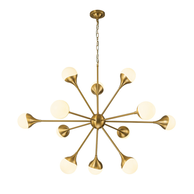 12-Light Modern Sunbrast Sputnik Chandelier in Brass Finish for Living Room/ Dining Room/ Restaurant/ Bedroom
