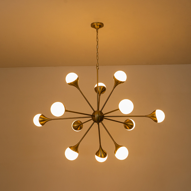 12-Light Modern Sunbrast Sputnik Chandelier in Brass Finish for Living Room/ Dining Room/ Restaurant/ Bedroom