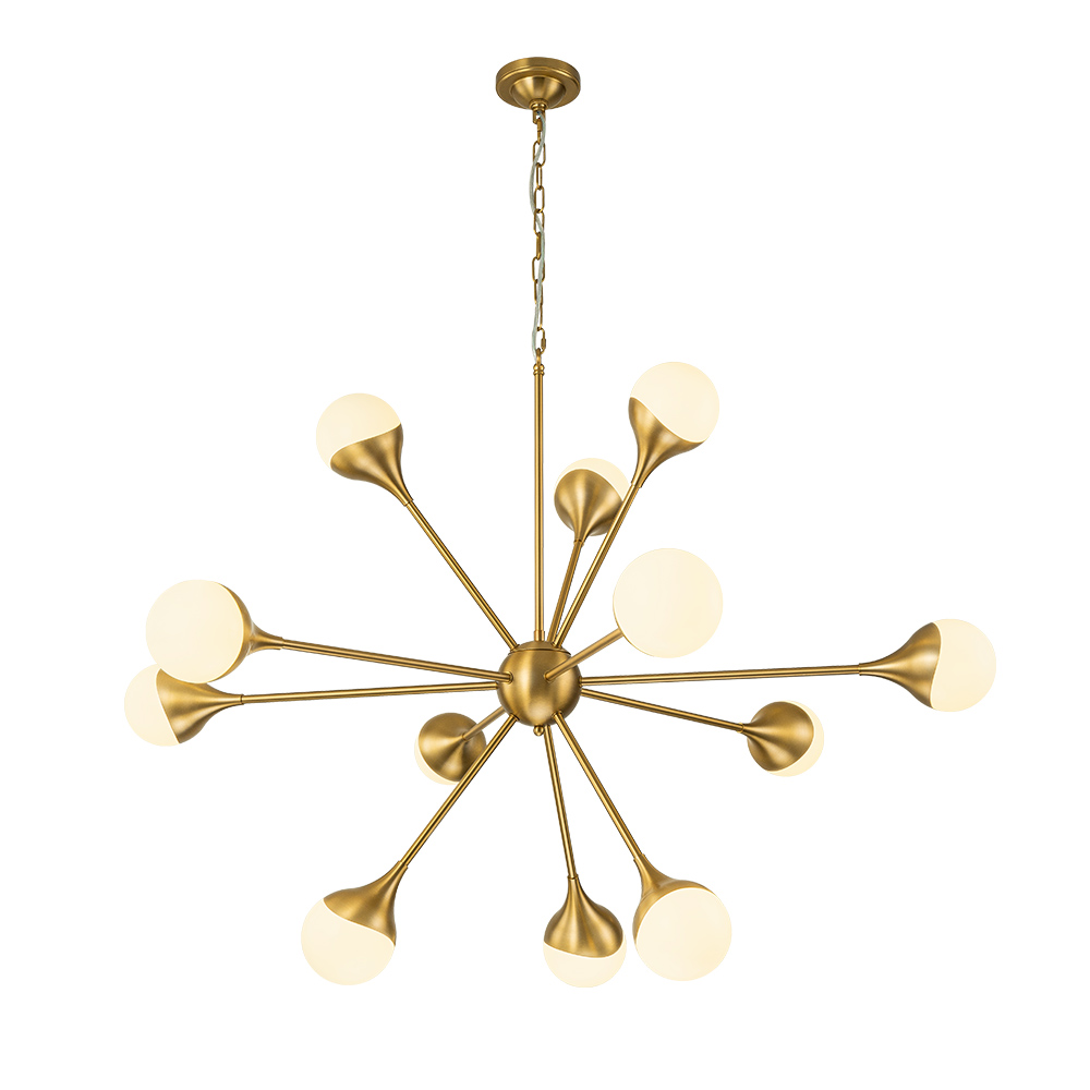 12-Light Modern Sunbrast Sputnik Chandelier in Brass Finish for Living Room/ Dining Room/ Restaurant/ Bedroom