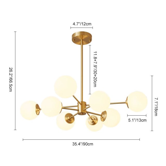 Mid-Century Modern 6/8 Lights Brass Sputnik Chandelier with Glass Spheres for Dining Room Living Room Bedroom