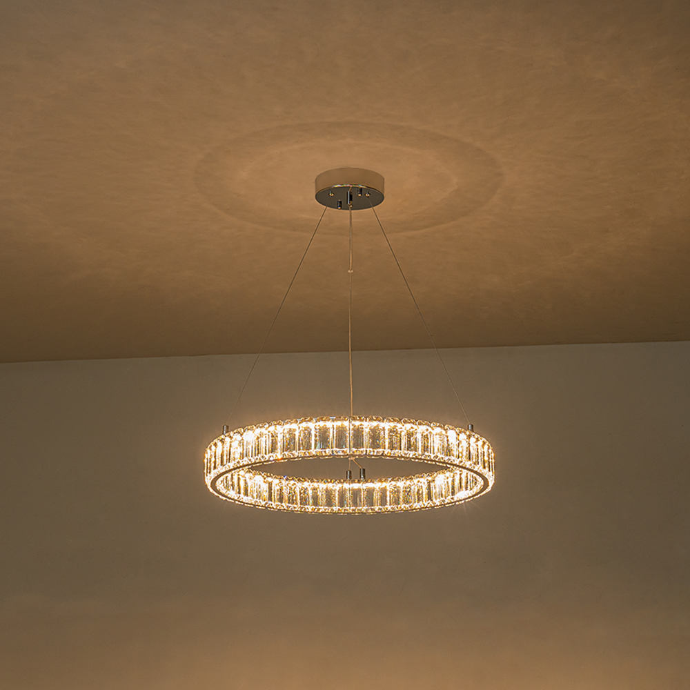 Glam Modern Circular Round Dimmable LED Chandelier in Luxury Crystal Design for Living Room/ Dining Room/ Restaurant/ Bedroom