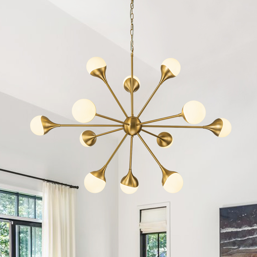 12-Light Modern Sunbrast Sputnik Chandelier in Brass Finish for Living Room/ Dining Room/ Restaurant/ Bedroom