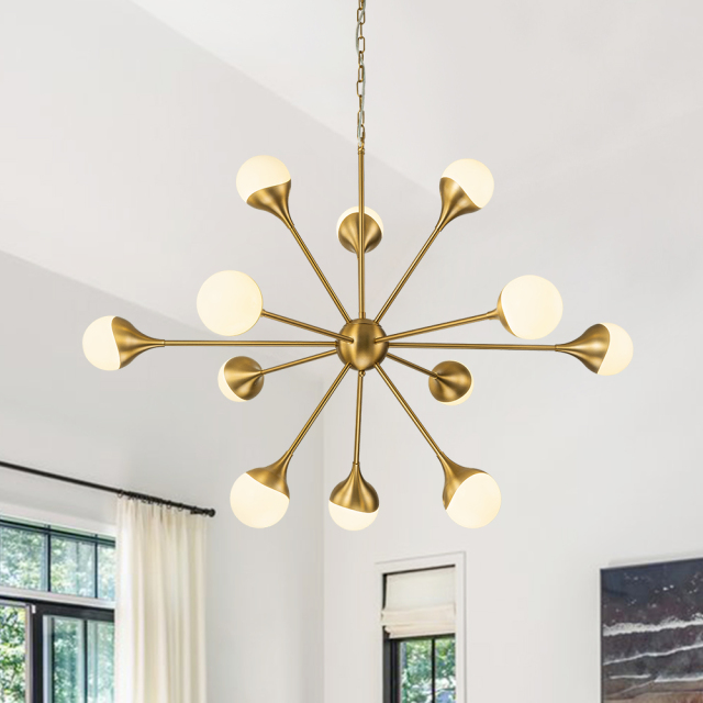 12-Light Modern Sunbrast Sputnik Chandelier in Brass Finish for Living Room/ Dining Room/ Restaurant/ Bedroom
