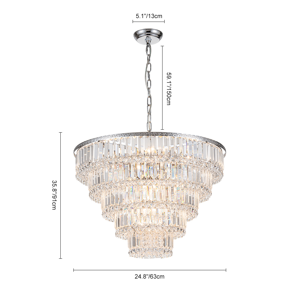 17-Light Modern Luxury Dimmable Chandelier in Tassel Crystal Tiered Style for Living Room/ Dining Room/ Restaurant/ Bedroom