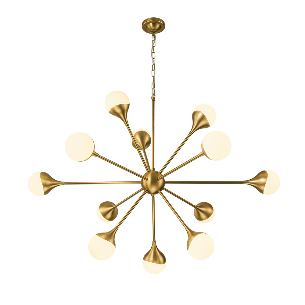 12-Light Modern Sunbrast Sputnik Chandelier in Brass Finish for Living Room/ Dining Room/ Restaurant/ Bedroom