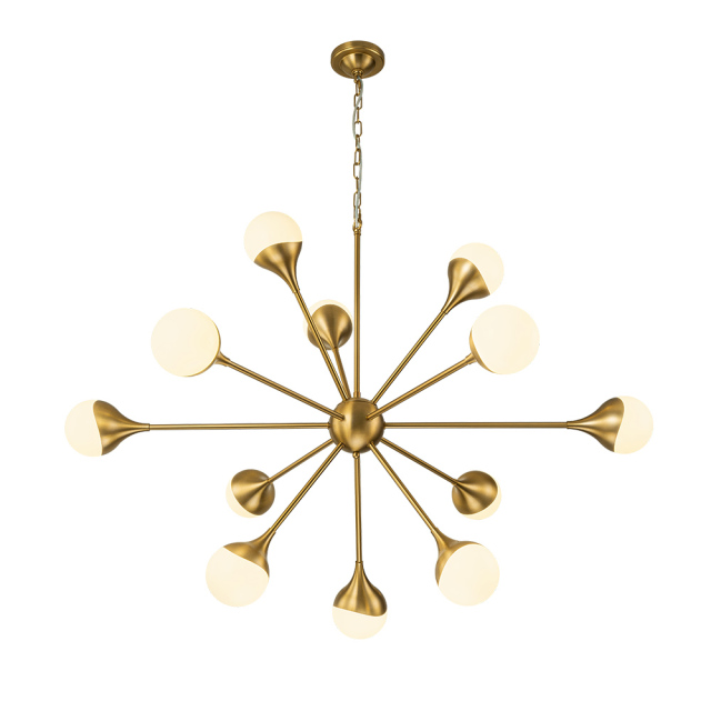 12-Light Modern Sunbrast Sputnik Chandelier in Brass Finish for Living Room/ Dining Room/ Restaurant/ Bedroom