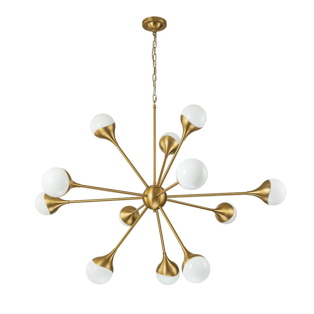 12-Light Modern Sunbrast Sputnik Chandelier in Brass Finish for Living Room/ Dining Room/ Restaurant/ Bedroom