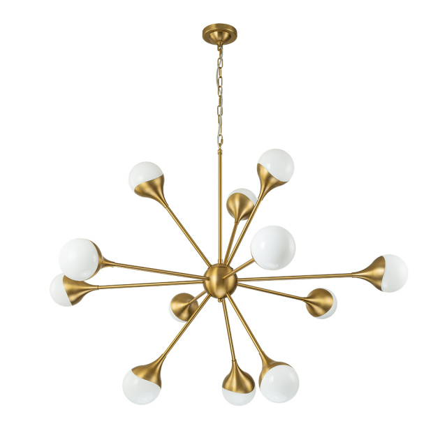 12-Light Modern Sunbrast Sputnik Chandelier in Brass Finish for Living Room/ Dining Room/ Restaurant/ Bedroom