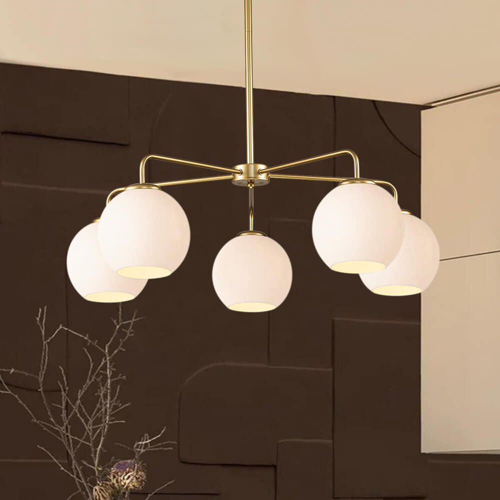 5-Light Glam Modern Sputnik Silhouette Milky Glass Globes Bubble Chandelier for Living Room/ Dining Room/ Kitchen