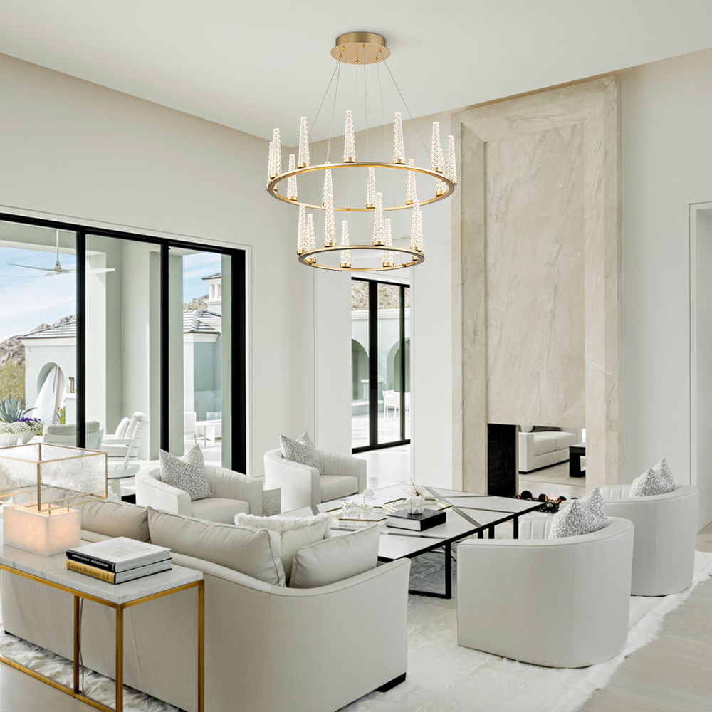 Dimmable LED Luxury Modern Wagon Wheel Chandelier with Acrylic Shade for Dining Table/ Kitchen/ Entryway/ Entrance