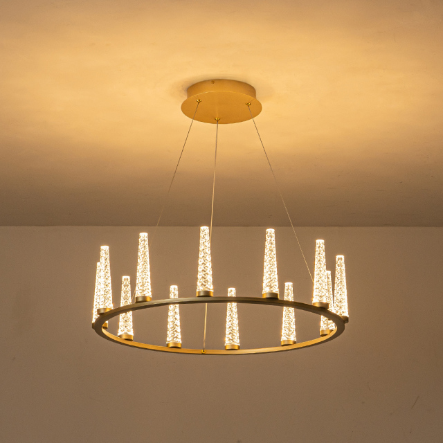 Dimmable LED Luxury Modern Wagon Wheel Chandelier with Acrylic Shade for Dining Table/ Kitchen/ Entryway/ Entrance