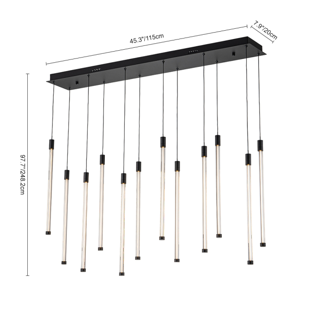 Dimmable LED Modern Black Linear Island Chandelier in 3000K Warm White for Bedroom Living Room Dining Room Home Ofiice