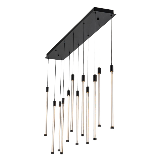 Dimmable LED Modern Black Linear Island Chandelier in 3000K Warm White for Bedroom Living Room Dining Room Home Ofiice