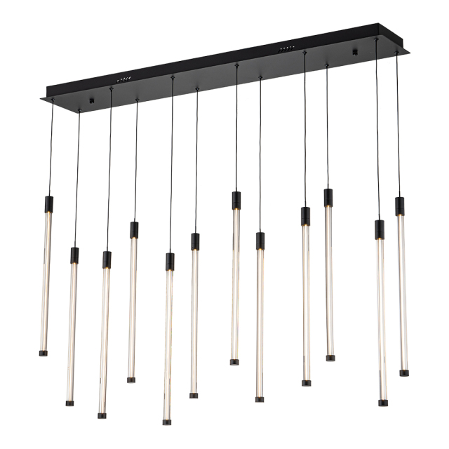 Dimmable LED Modern Black Linear Island Chandelier in 3000K Warm White for Bedroom Living Room Dining Room Home Ofiice