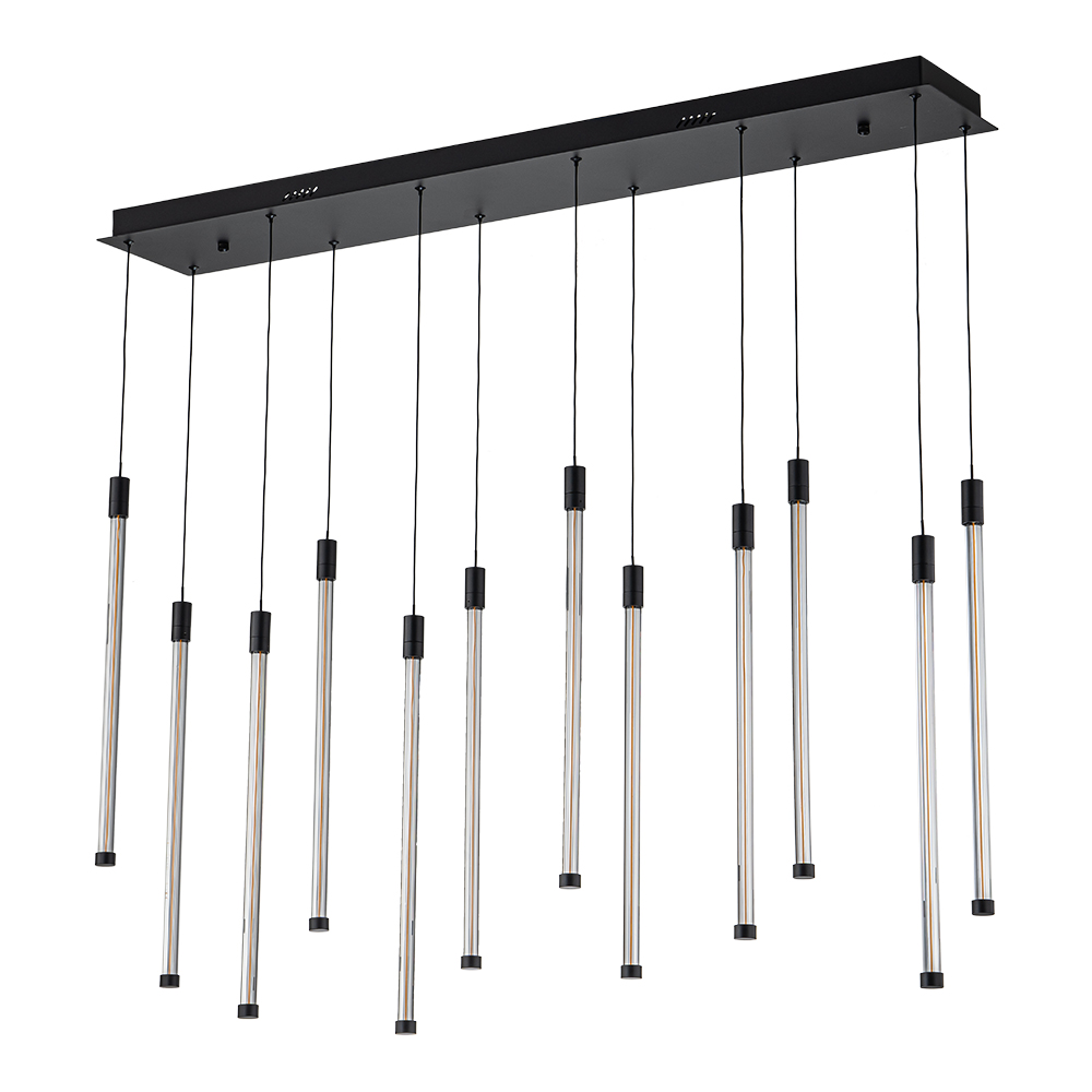 Dimmable LED Modern Black Linear Island Chandelier in 3000K Warm White for Bedroom Living Room Dining Room Home Ofiice